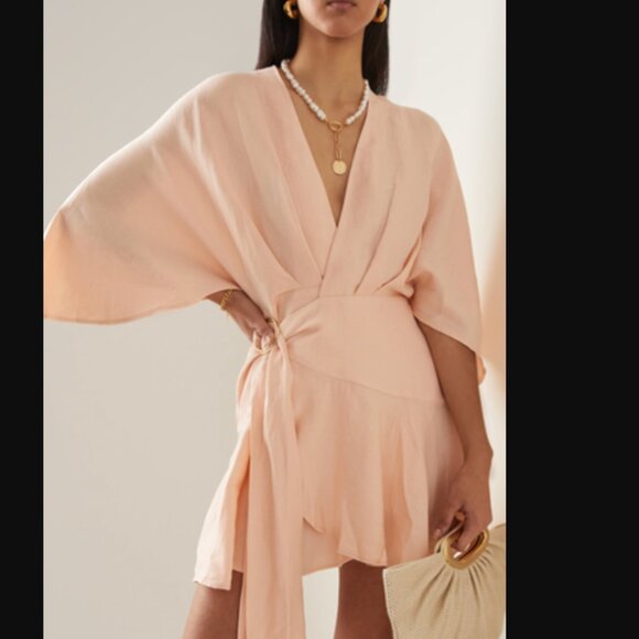 NWT SIgnificant Other Linen Mini Olivia Wrap Dress in Peach Size US 4 - Picture 2 of 12